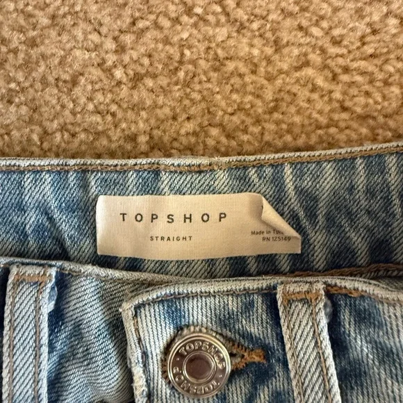 Topshop High Rise Straight Leg Jeans Light Wash Frayed Hem Size 25 - Picture 7 of 7